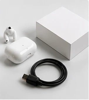 Cleanes Elektronik-Zubehör mit Kopfhörern, Kabel und Verpackung