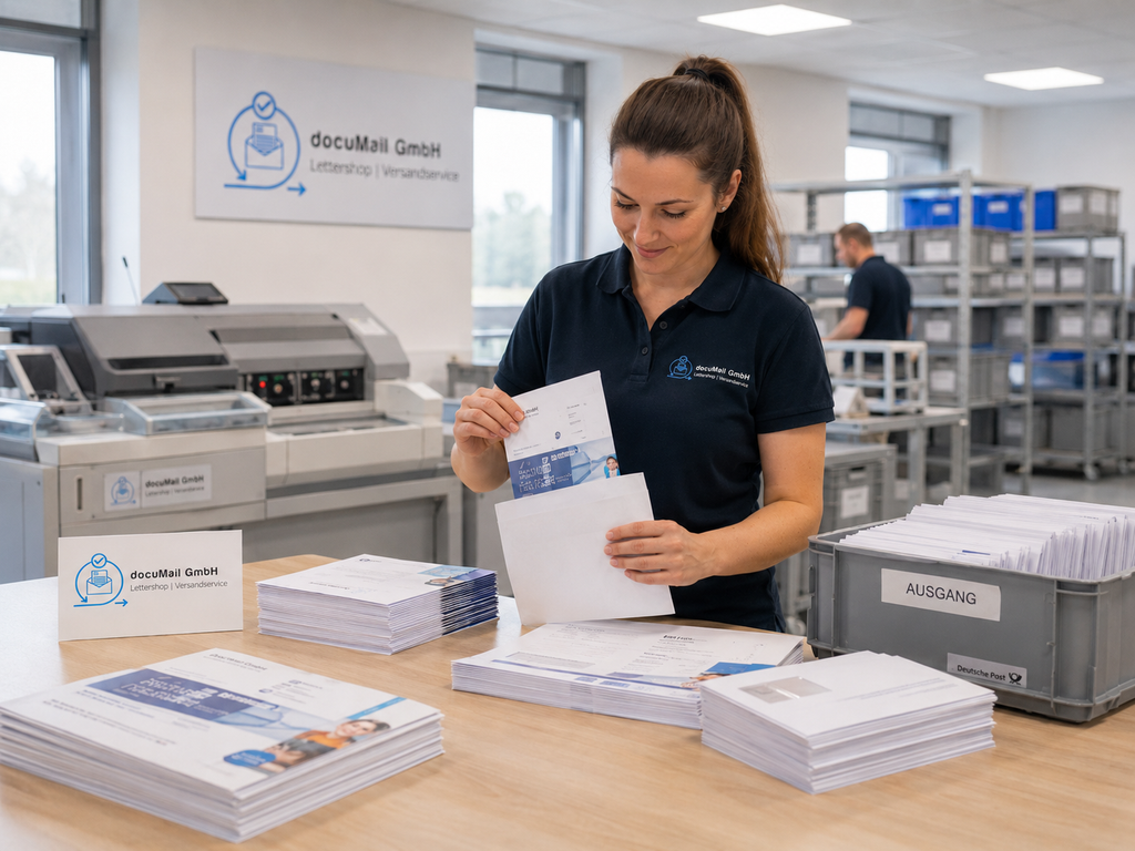 Mitarbeiterin bearbeitet Mailings im hauseigenen Lettershop