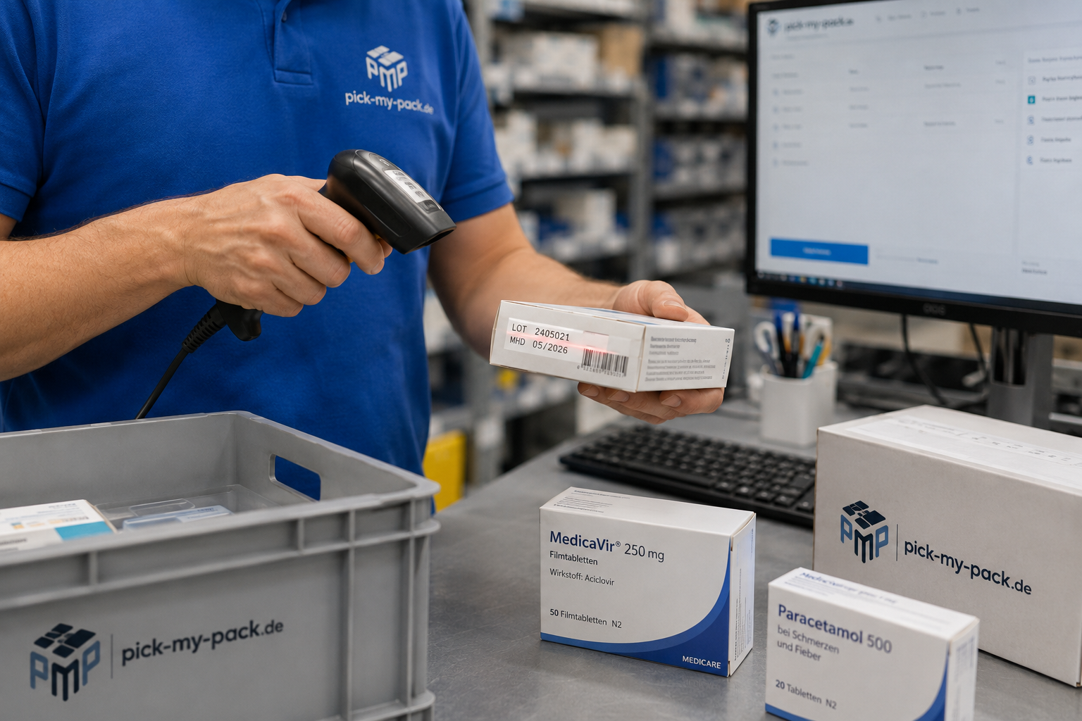 Medizinische Produkte mit LOT, Charge und Mindesthaltbarkeitsdatum im Prüfprozess