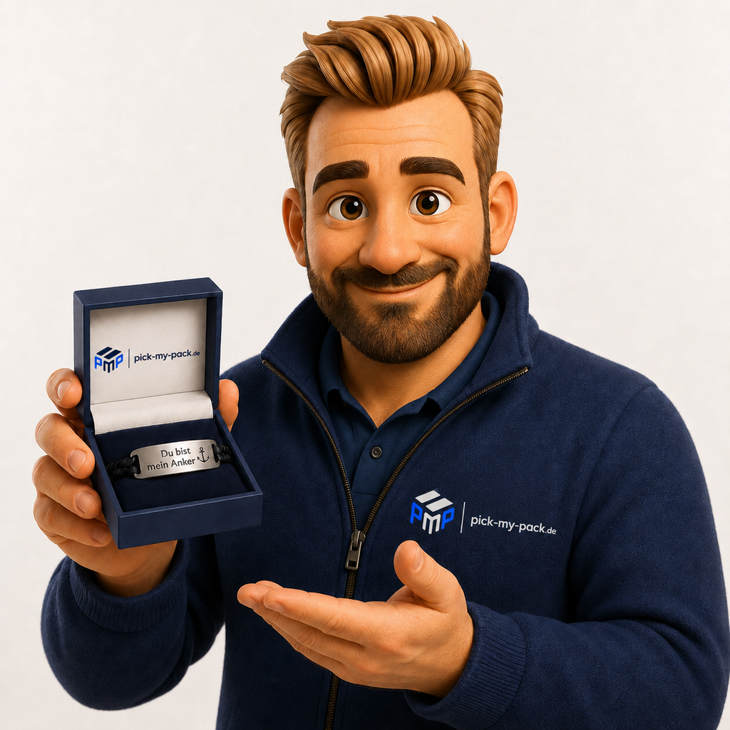 pick-my-pack Mitarbeiter mit personalisiertem Schmuck