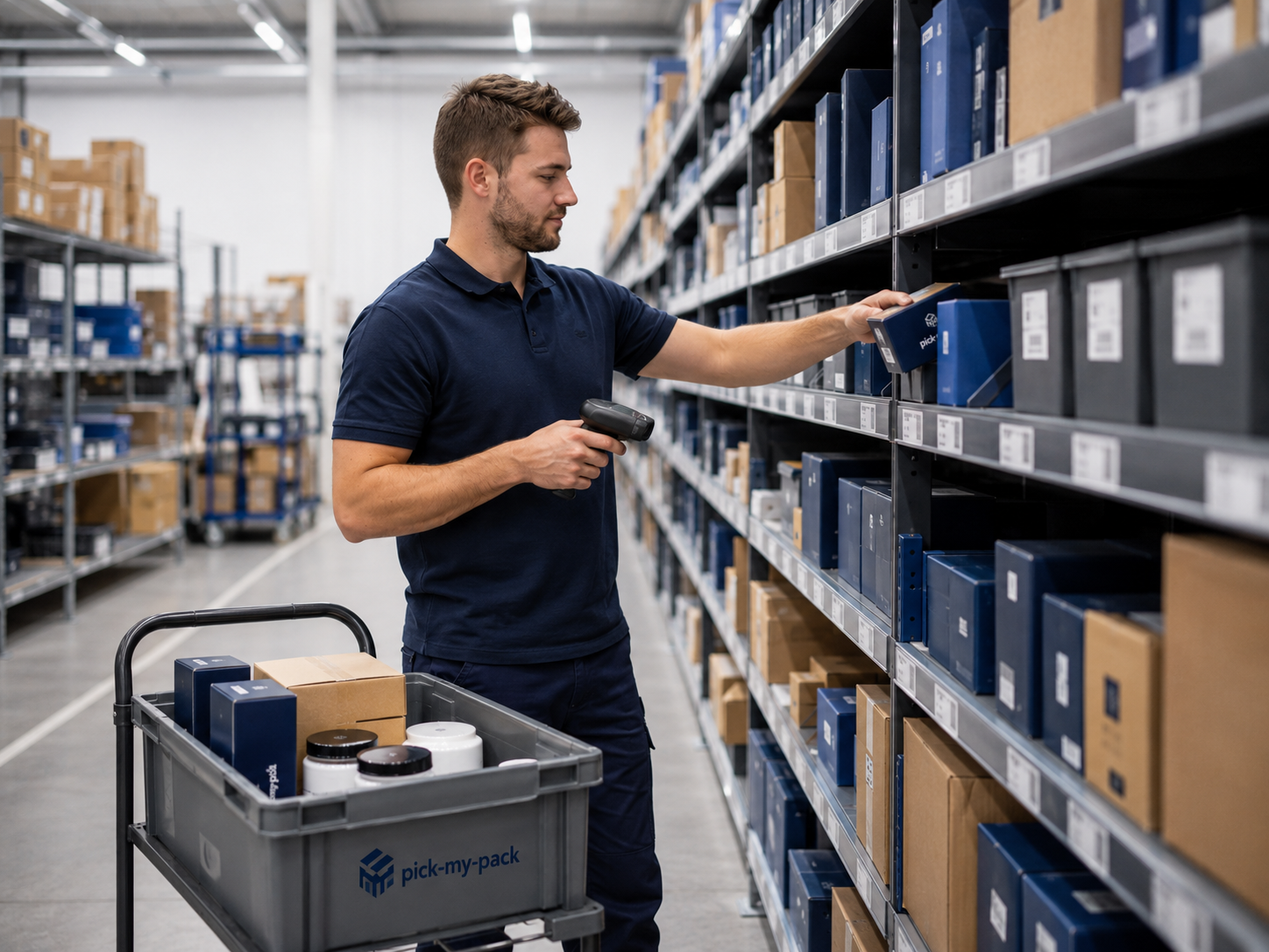 Mitarbeiter entnimmt die passende Produktvariante aus dem Lager