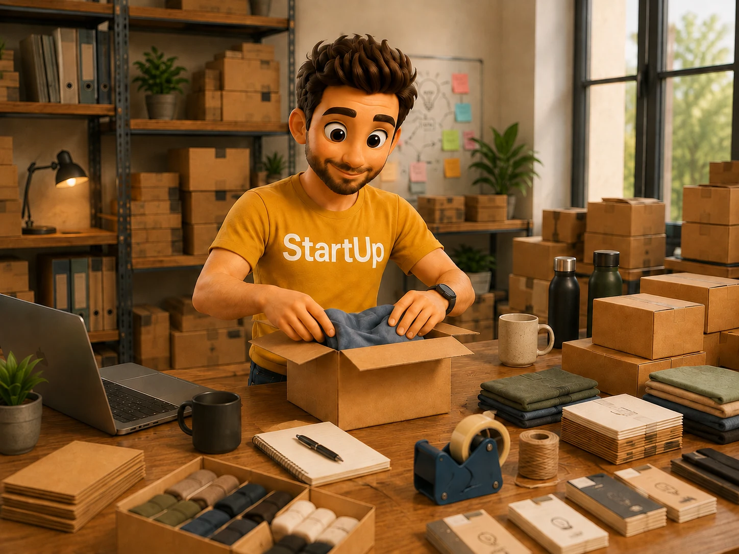 Wachsender Onlineshop mit zunehmenden Bestellungen und Verpackungsmaterialien